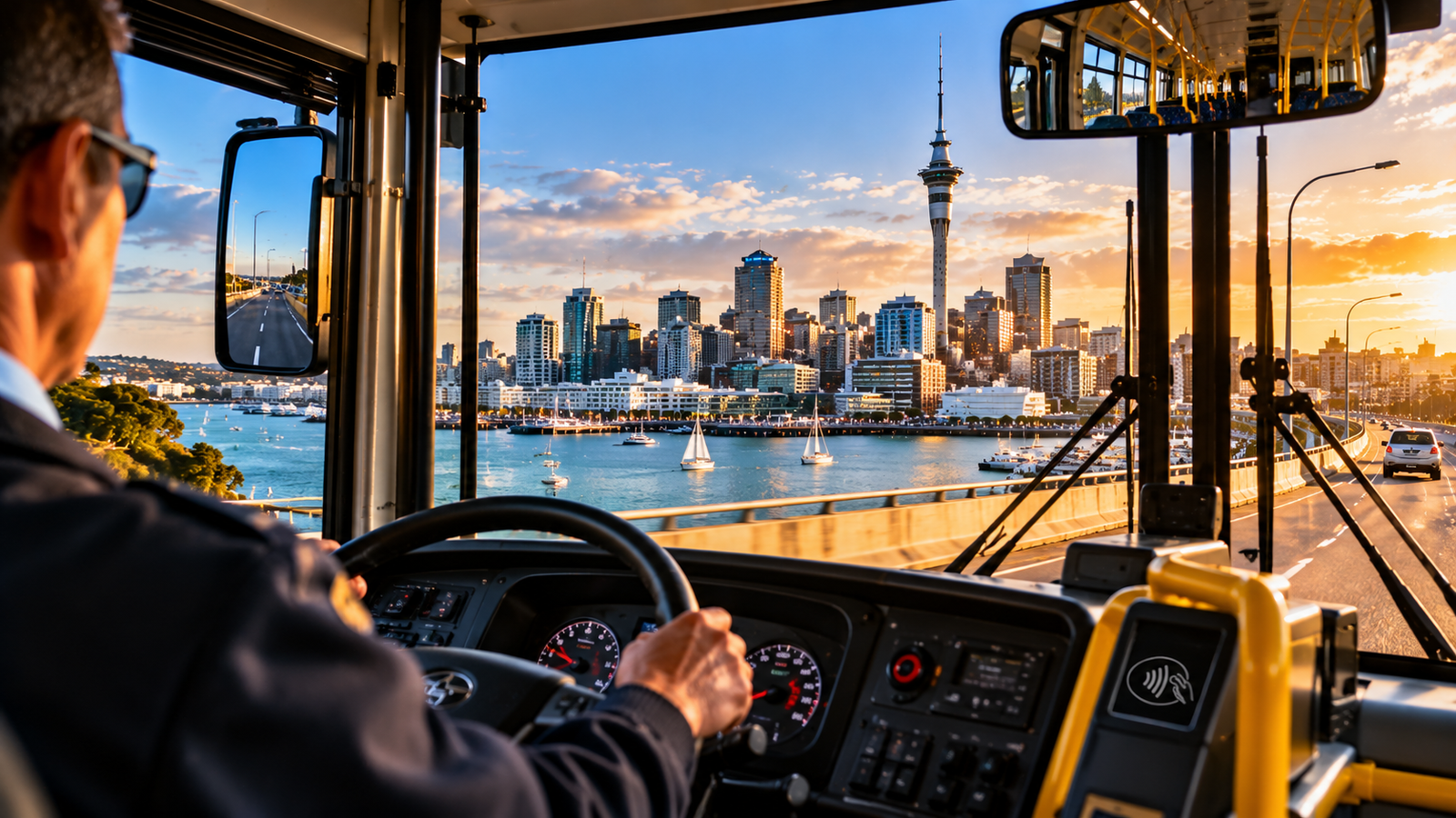 Bus driver at work — conceptual editorial illustration