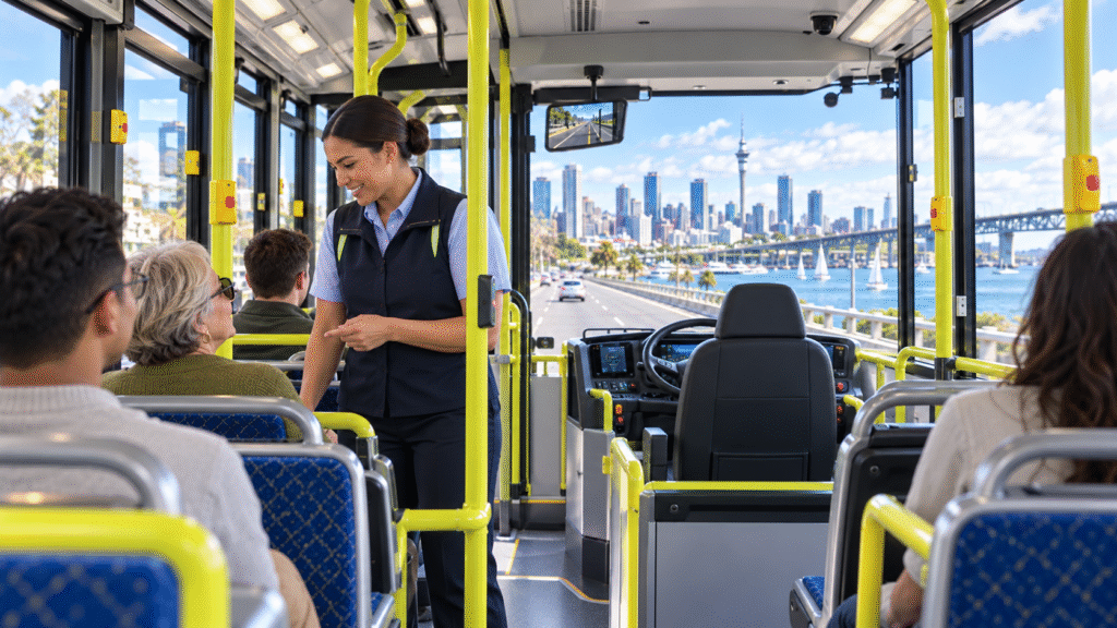 Concept image of an autonomous electric bus representing the future of bus driver automation in New Zealand