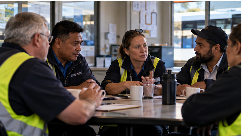 Bus drivers discussing pay, rosters and working conditions